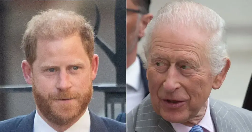 Split photo of  Prince Harry, King Charles